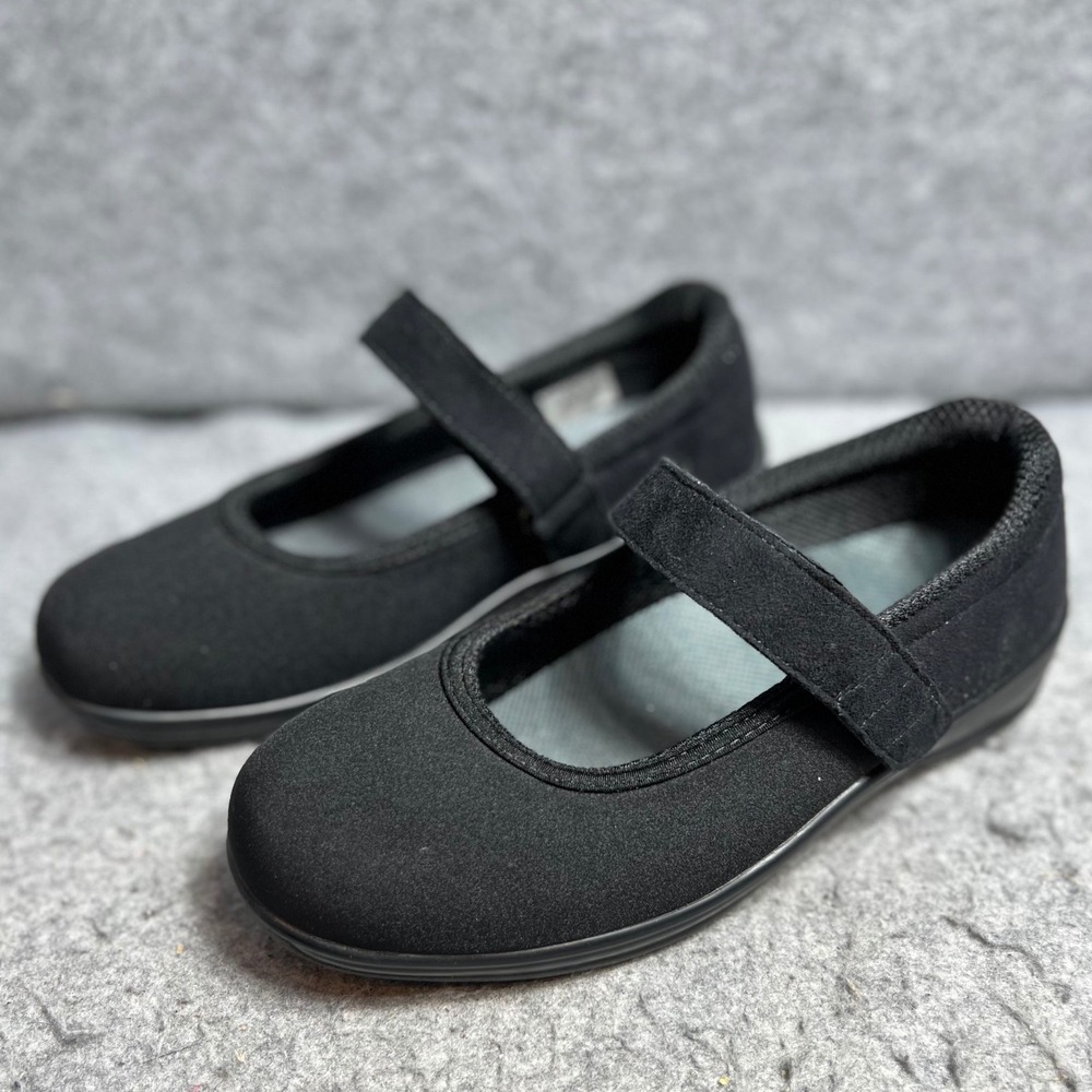 Orthofeet Womens Black Fabric Mary Jane Comfort Orthopedic Shoes Size 8 D Wide